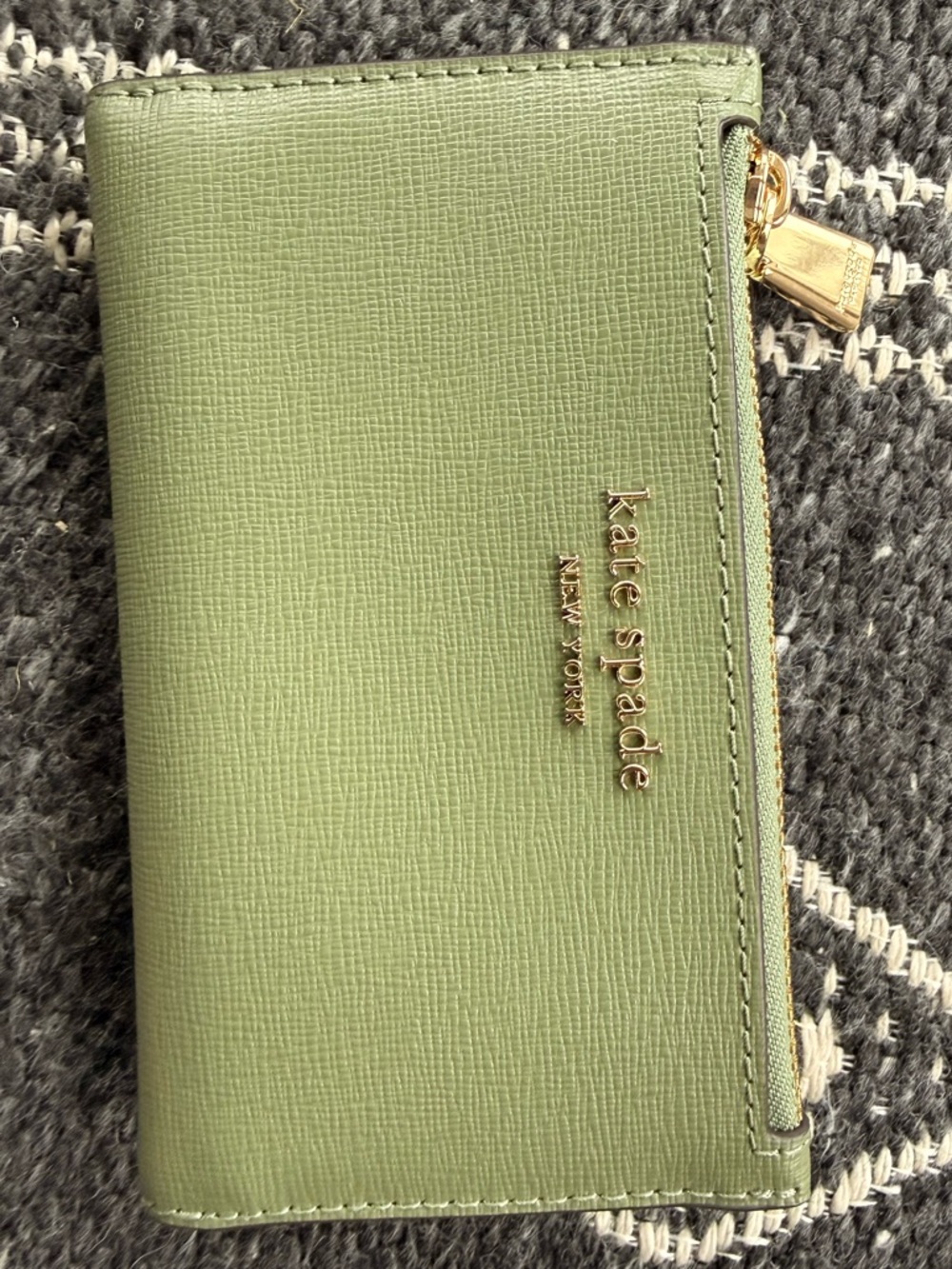 kate spade light olive green saffiano zip card wallet